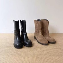 现H韩国东大门同款ounce高级感英伦风牛皮小短靴新款鞋子马丁靴