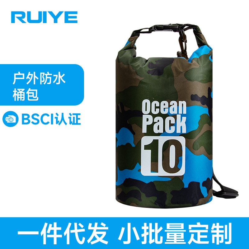 Outdoor Waterproof Bag Camouflage Waterproof Bucket Bag Rafting Waterproof Storage Bag Lightweight Outdoor Waterproof Bag Polyester Swimming Bag