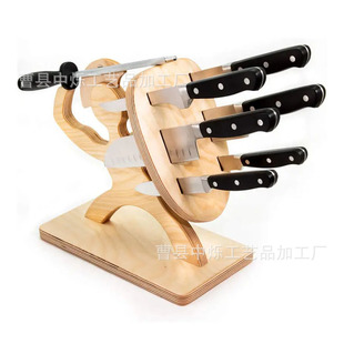 Creative Bamboo Knife Holder Villain Shield Kitchen Countertop Kitchen Knife Fruit Knife Storage Base Porous Wooden Knife Holder