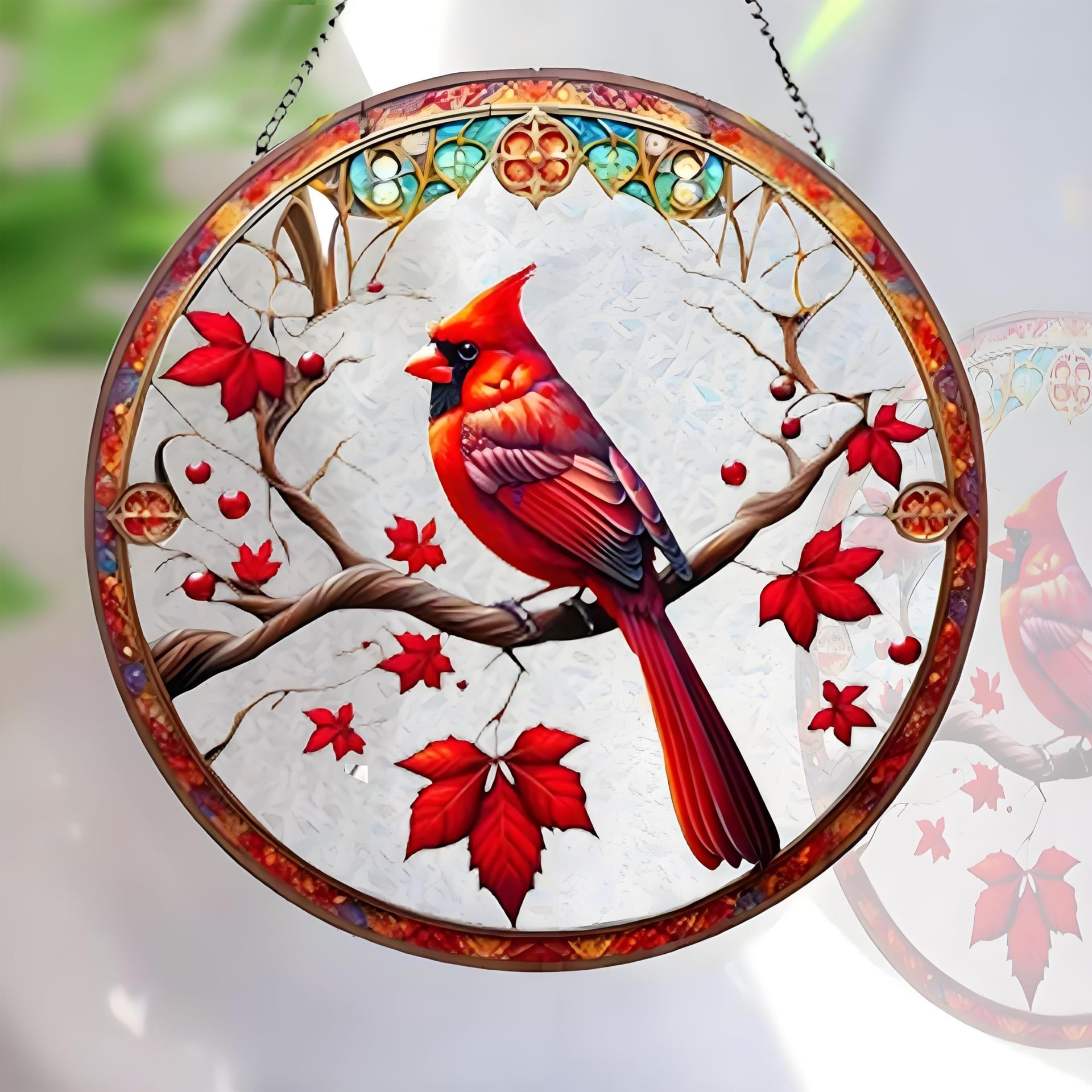 Ornamen Merah Retro Akli Bulat Lintas Batas