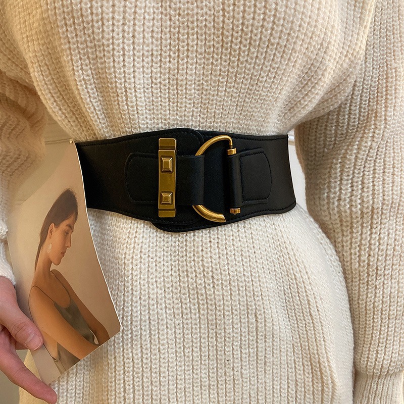 Waistband women's decorative coat suit black elastic belt punch free fashion retro niche personality belt_voghion.com
