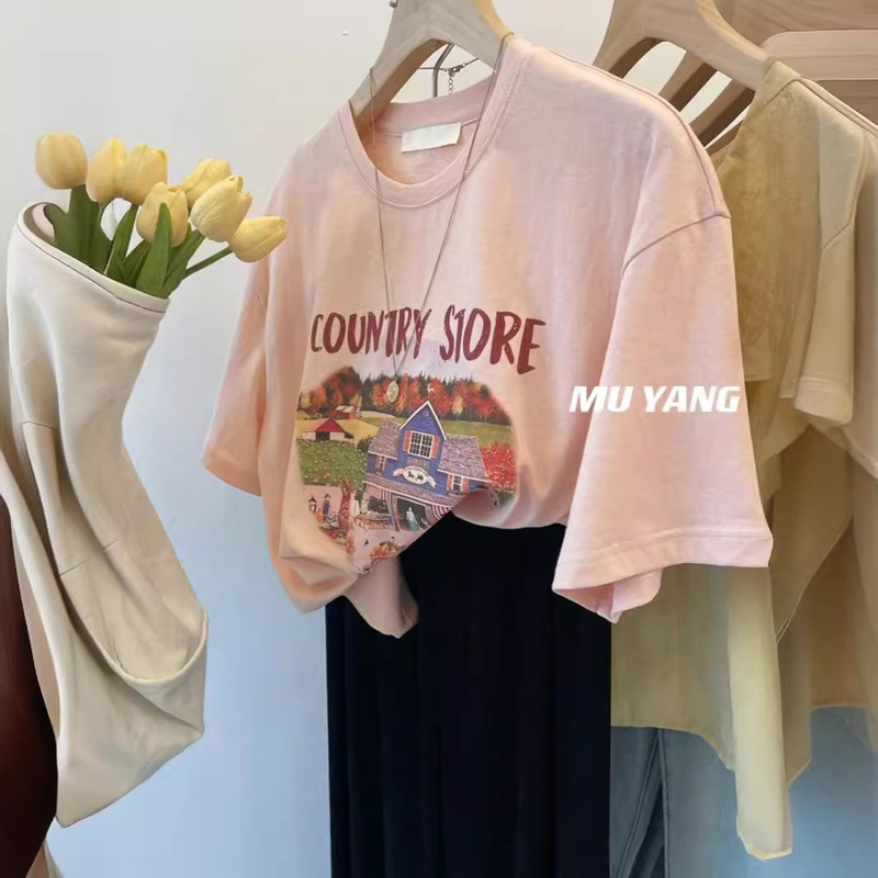 Extra Large Size 150kg Pure Cotton Right Shoulder Short-sleeved T-shirt for Women 2024 New Summer Loose Fat Mm Belly-covering Top