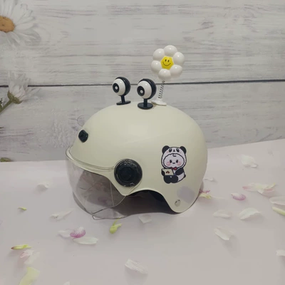 Motosiklet kaskı (dəbilqə) — Old Electric Vehicle Motorcycle Kidsren's - off-white-no-11-short-lens-black-eyes-white-flowers-1-5-years-old-3c
