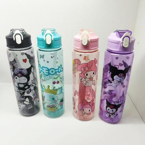 Cute cartoon large-capacity plastic cup, high-quality double drink bouncing cup, children and student travel straw cup