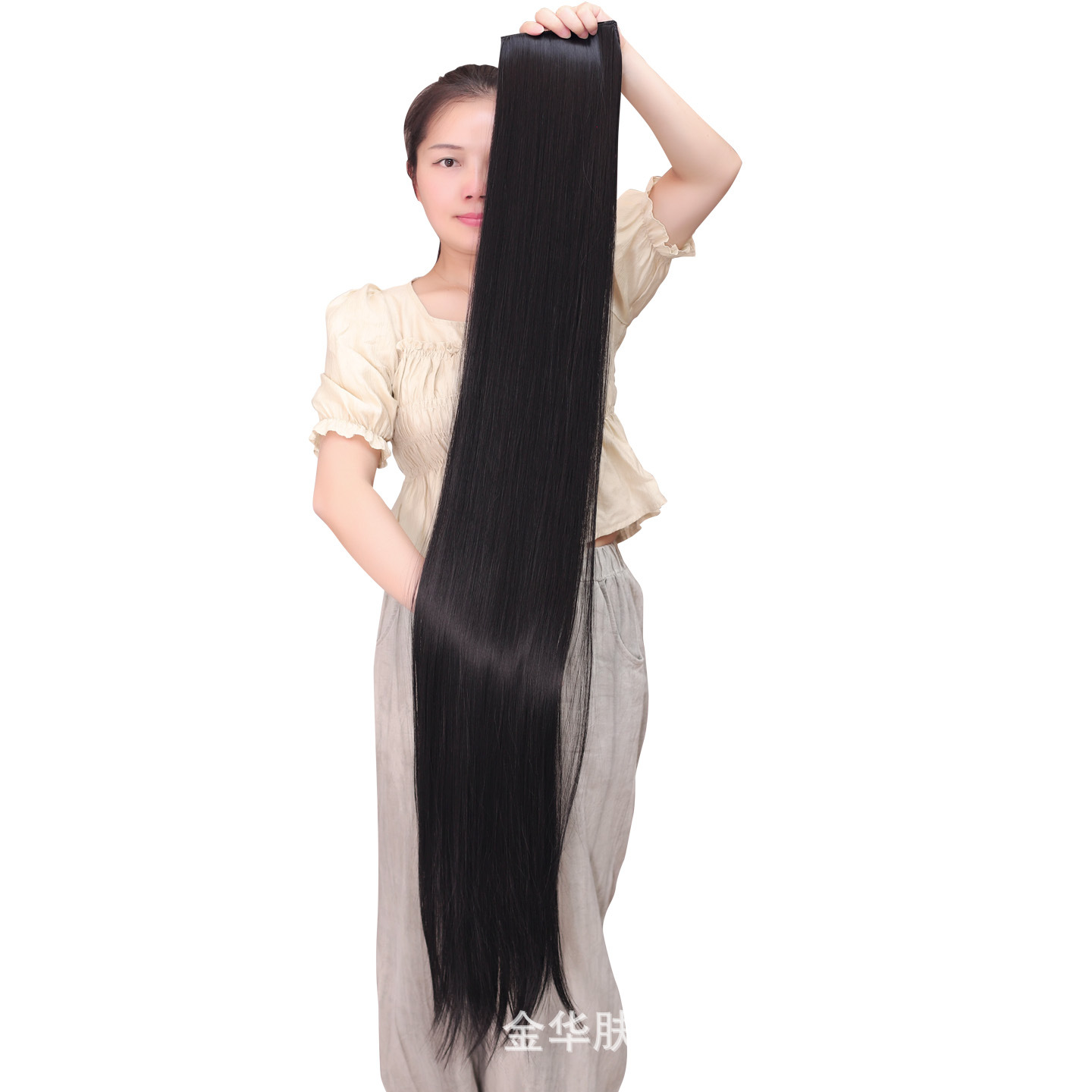Simulación 1 m 1,2 m 1,5 m peluca negra superlarga película de cabello lacio traje antiguo accesorios de ópera película de extensión de cabello de peluca