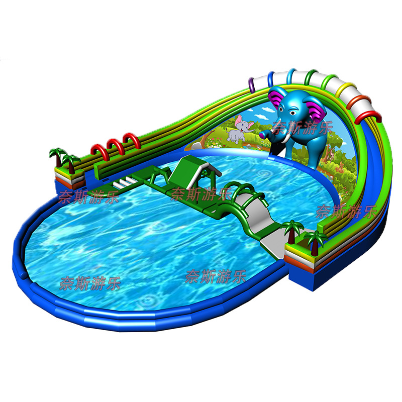 Piscina inflable grande para niños al aire libre, piscina con soporte para circuito de obstáculos grande, tobogán acuático, equipo de parque acuático móvil.
