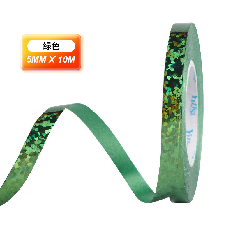 Fábrica directa 10 m cinta láser 5mm ancho globo guirnalda cinta decoración boda vacaciones cinta decorativa al por mayor