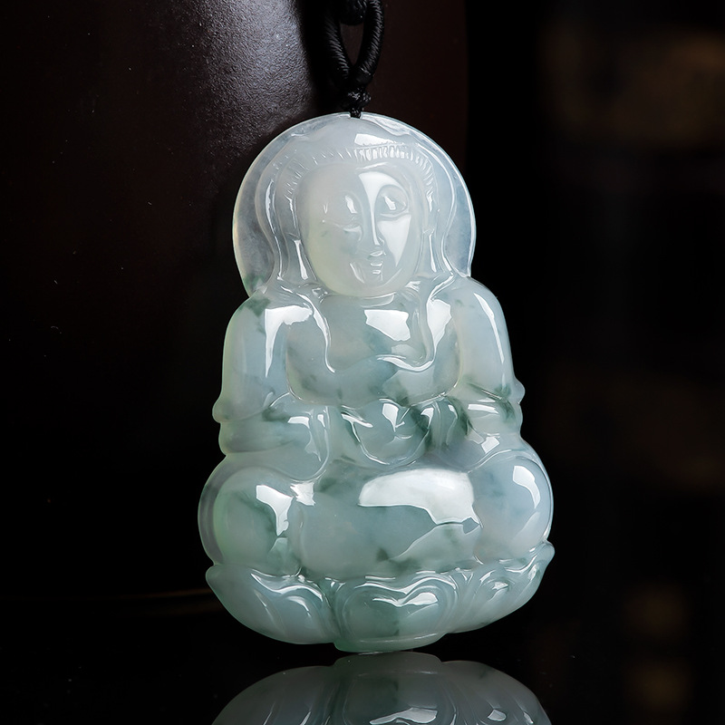 natural Myanmar Emerald Guanyin Buddha statue Pendant Ice jade Pendant Men's Jade certificate