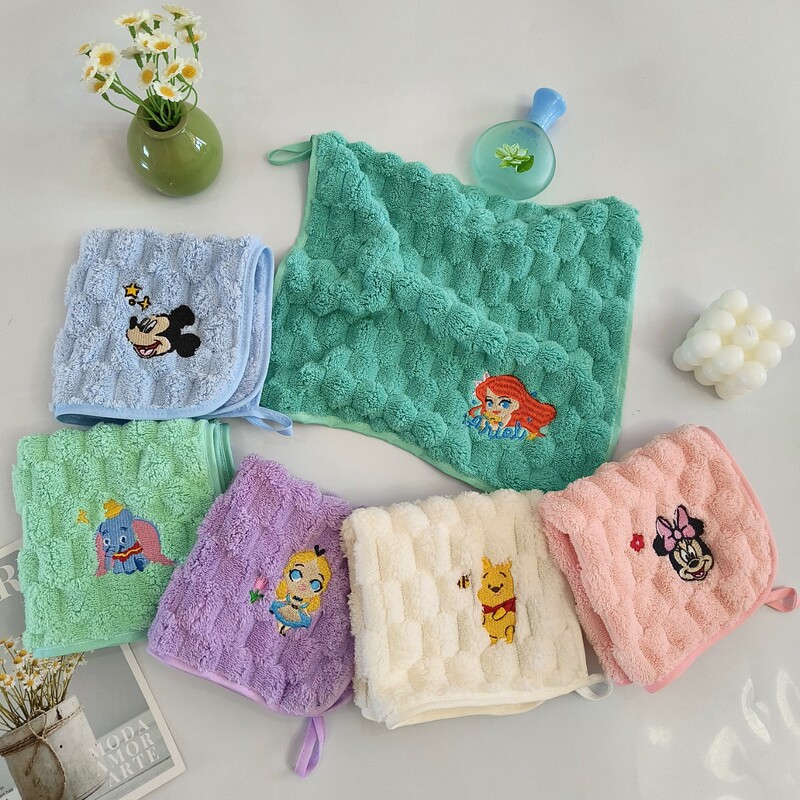 New Mermaid Cartoon Embroidered Household Coral Velvet Square Towel Student Dormitory Hand Towel Soft Absorbent Small Towel