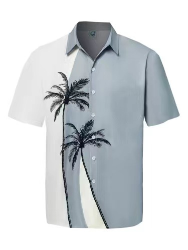 2023 nuevos hombres Hawaii europeo y americano ropa de los hombres impresión 3D del comercio exterior los hombres manga corta floja delgada camisa casual