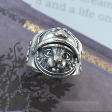 七尚铜镀银重工款复古做旧猫戒指男潮夸张宽版个性开口指环食指戒