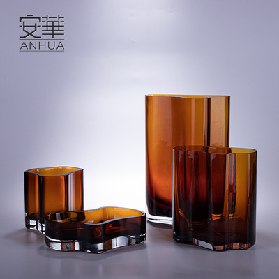 安华轻奢玻璃花瓶创意艺术花器摆件插干花水培餐桌摆件批发ins风