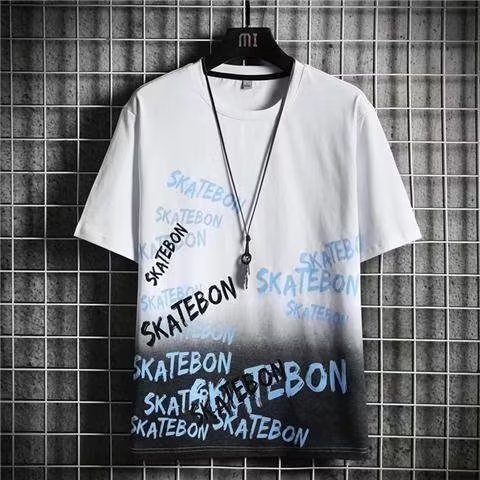 Camisa menos ropa de seda de hielo manga corta verano nuevo estilo coreano cuello redondo media manga carta Impresión digital casual top