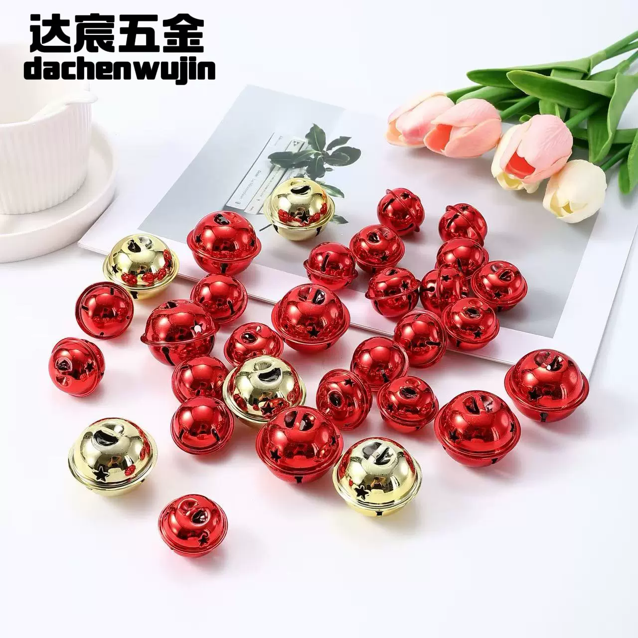 直供3CM—4CM五星圣诞铁丝真空彩色烤漆小铃铛手链钥匙diy饰品