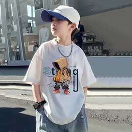 夏季男童字母印花短袖T恤儿童潮酷时髦百搭外穿休闲圆领夏装上衣