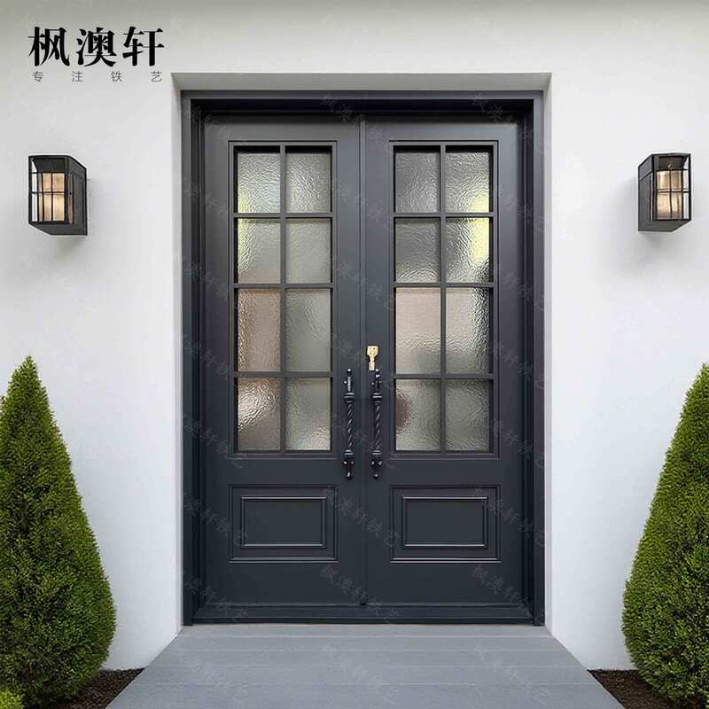 Direct from the Manufacturer: Chinese-Style Double-Opening Villa Iron Door with Glass Entryway, Anti-Theft Door, Artistic Glass Metal Main Door