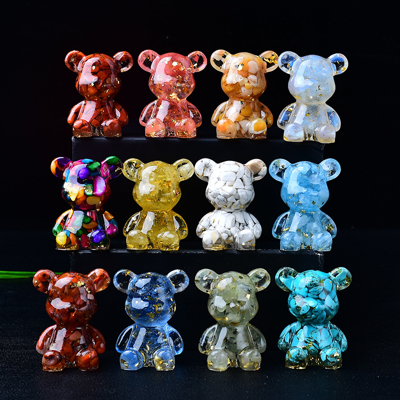天然水晶碎石小熊摆件白黄紫水晶无脸熊家居客厅桌面摆设孩子礼物