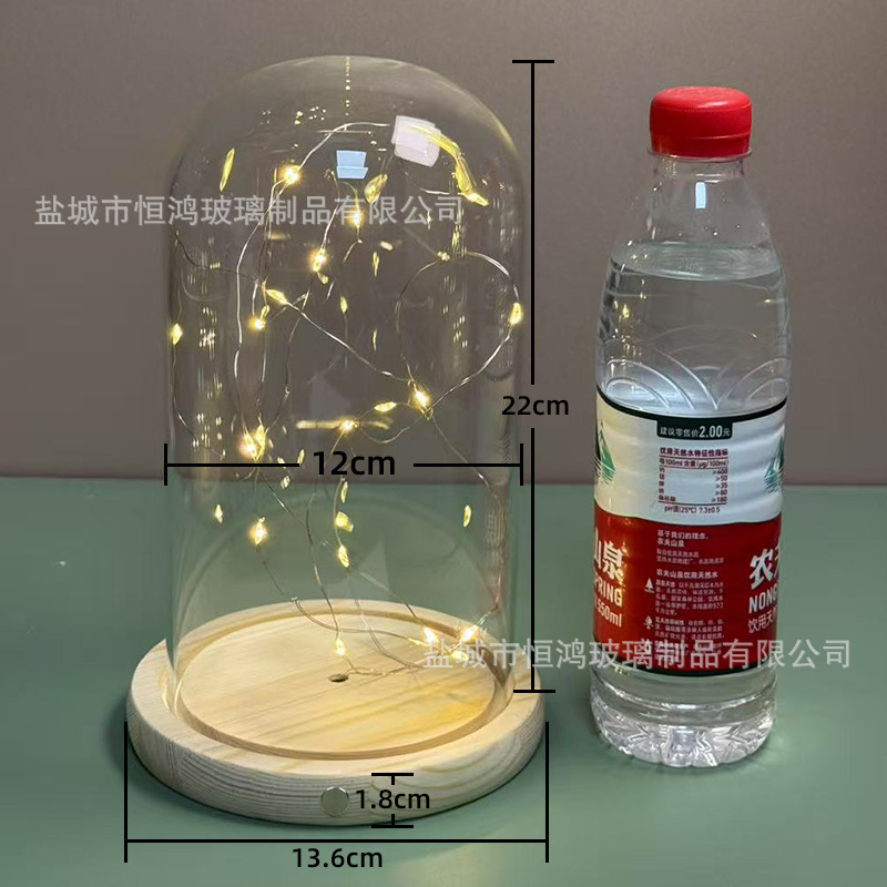 海胆永生花干花侧面触摸开关玻璃罩子底座带灯展示盒手办创意|undefined