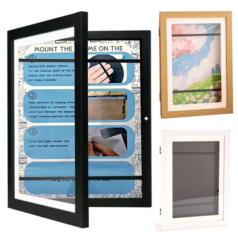 Flip Photo Frame KidsArtFrames Cross-border Popular A4 Kidsren's Magnetic Art Wooden Frame Decorative Picture Frame