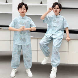 男童唐装夏款短袖短裤套装中国风清凉套装儿童新中式汉服两件套潮