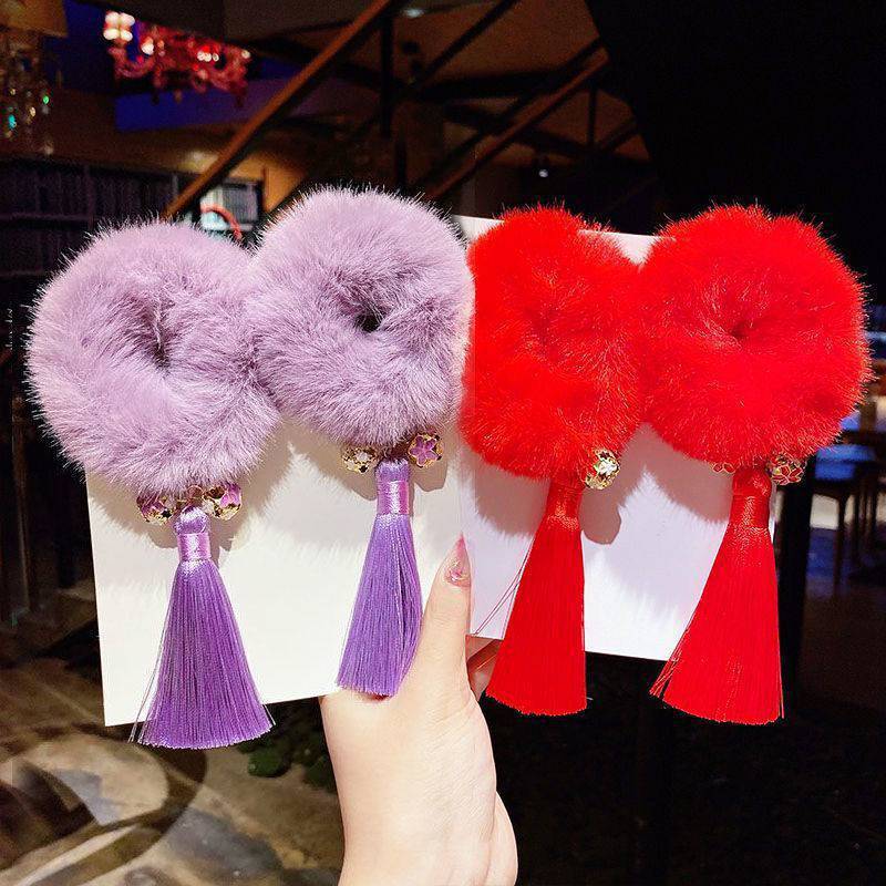 Banda de pelo estilo chino brillante rojo Año Nuevo festivo pelo cuerda felpa borla diadema niños Año Nuevo saludo tocado princesa pelo accesorios