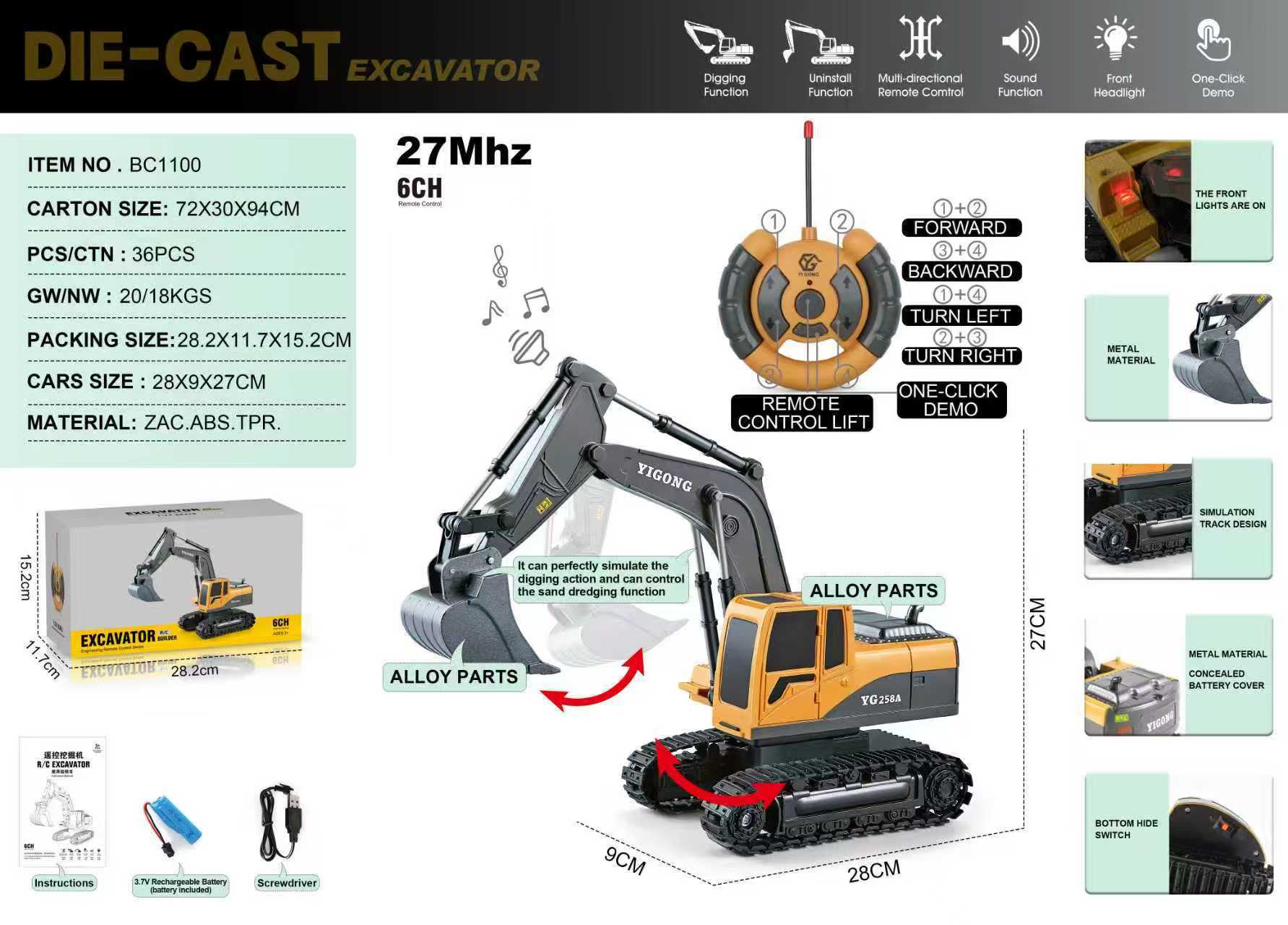 Amazon nueva aleación inalámbrica control remoto excavadora juguete manejo coche deportivo de ingeniería coche juguetes interactivos para niños