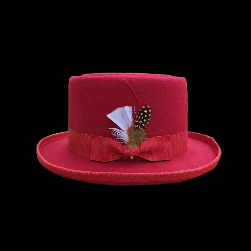 Cappello in feltro di colore piatto e solido, alla moda, cappello a cilindro in lana_voghion.com