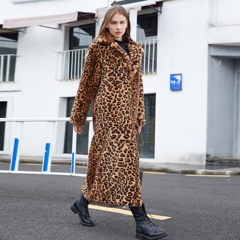 Aliexpress Cross-Border Foreign Trade Supply European and American Fur Imitation Fur Leopard Print Rabbit Fur Extra Long Suit Collar Fur Outwear