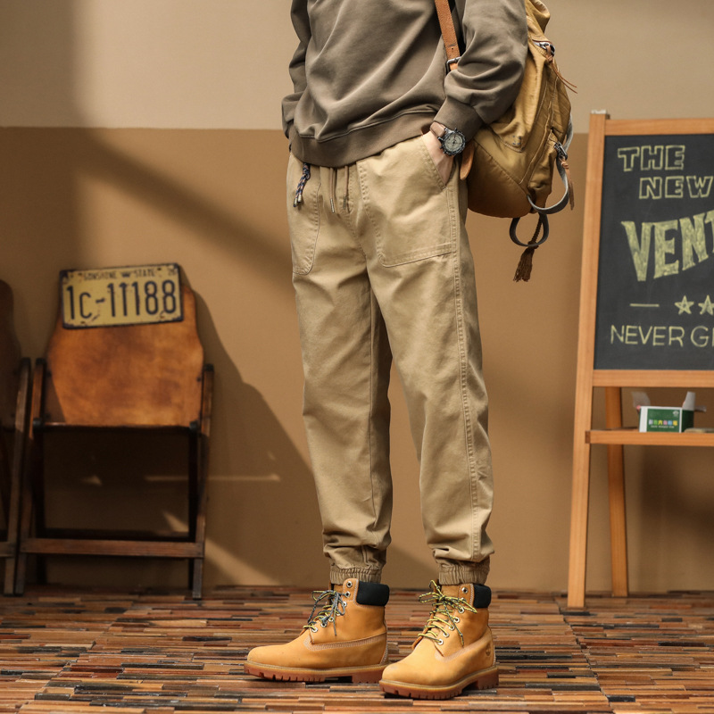 2024 Season Combed Cotton Slim Casual Pants Tapered Joggers Cropped Cargo Pants Men's Harem Sweatpants Men