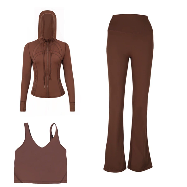 Jacket with hood, vest, flared trousers