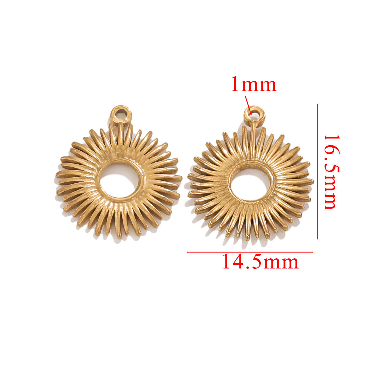 3g Weight Pendant Jewelry Making Type 18K Gold Plated Plating Material Pendant Classification 5 PCS/Package Quantity 304 Stainless Steel Material Sun, Flower Pattern All Seasons Season Plating Design Retro, Classic Style Style 5 PCS/Package 304 Stainless Steel 18K Gold Plated Sun Flower Pendant Pendant 11