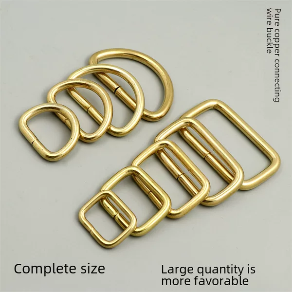 Wholesale solid brass seamless D-ring opening pure copper D-buckle pure copper square buckle luggage hardware accessories semicircular buckle