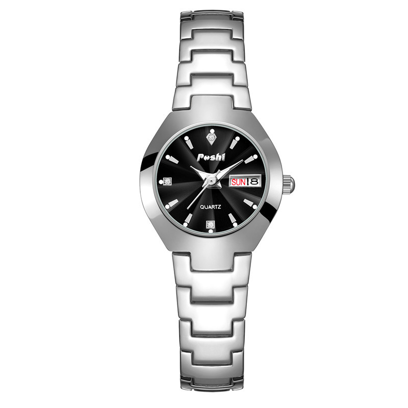 POSHI nuevo reloj de mujer correa de acero casual reloj de cuarzo simple moda doble calendario reloj de mujer