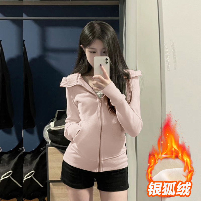 外套女款短款收腰秋季穿搭修身连帽秋天上衣紧身粉色卫衣2025新款|undefined