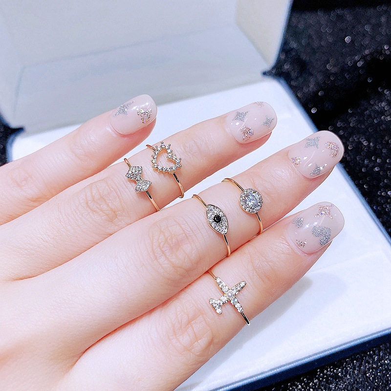 Womenu0027S Fashion Heart shape Bow Knot Airplane Copper Ring Inlaid zircon Zircon