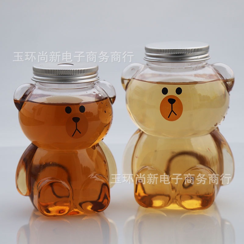 Bottles for Cold Drinks, Dessert Shop Bottles, Plastic Cartoon Bear Trendy Coffee Bottles, 500ml Transparent Commercial Milk Tea Disposable Bottles