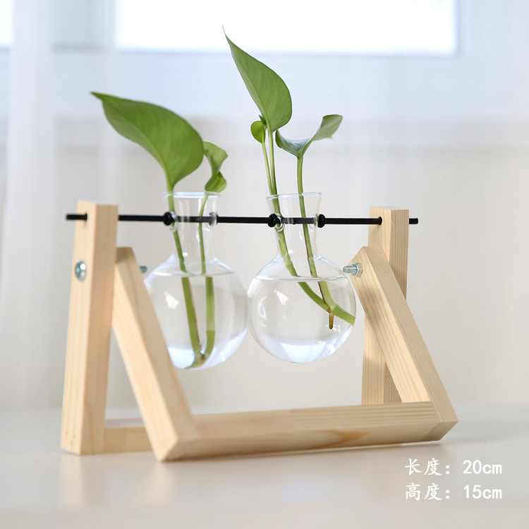 Creativo planta hidropónica soporte de madera transparente florero escritorio contenedor fresco salón moderno decoraciones adornos