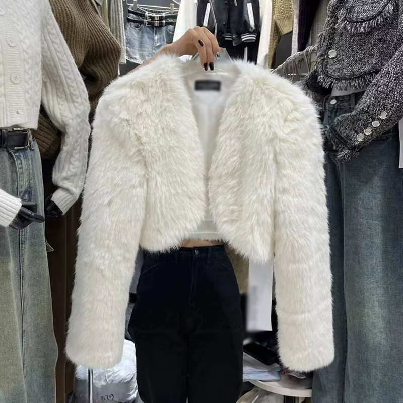 Short cropped jacket, Korean style, demi‑season, textured fluffy finish