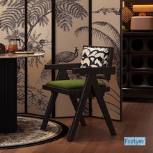 锴引休闲扶手椅侘寂风复古椅子靠背椅中古家用实木餐椅设计师昌迪