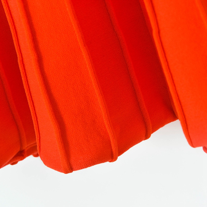 Damenbekleidung Sommer neues geripptes elastisches hohles Rundhals-Kurzarm-Strickrock-A-Linien-Kleid für Damen_voghion.com