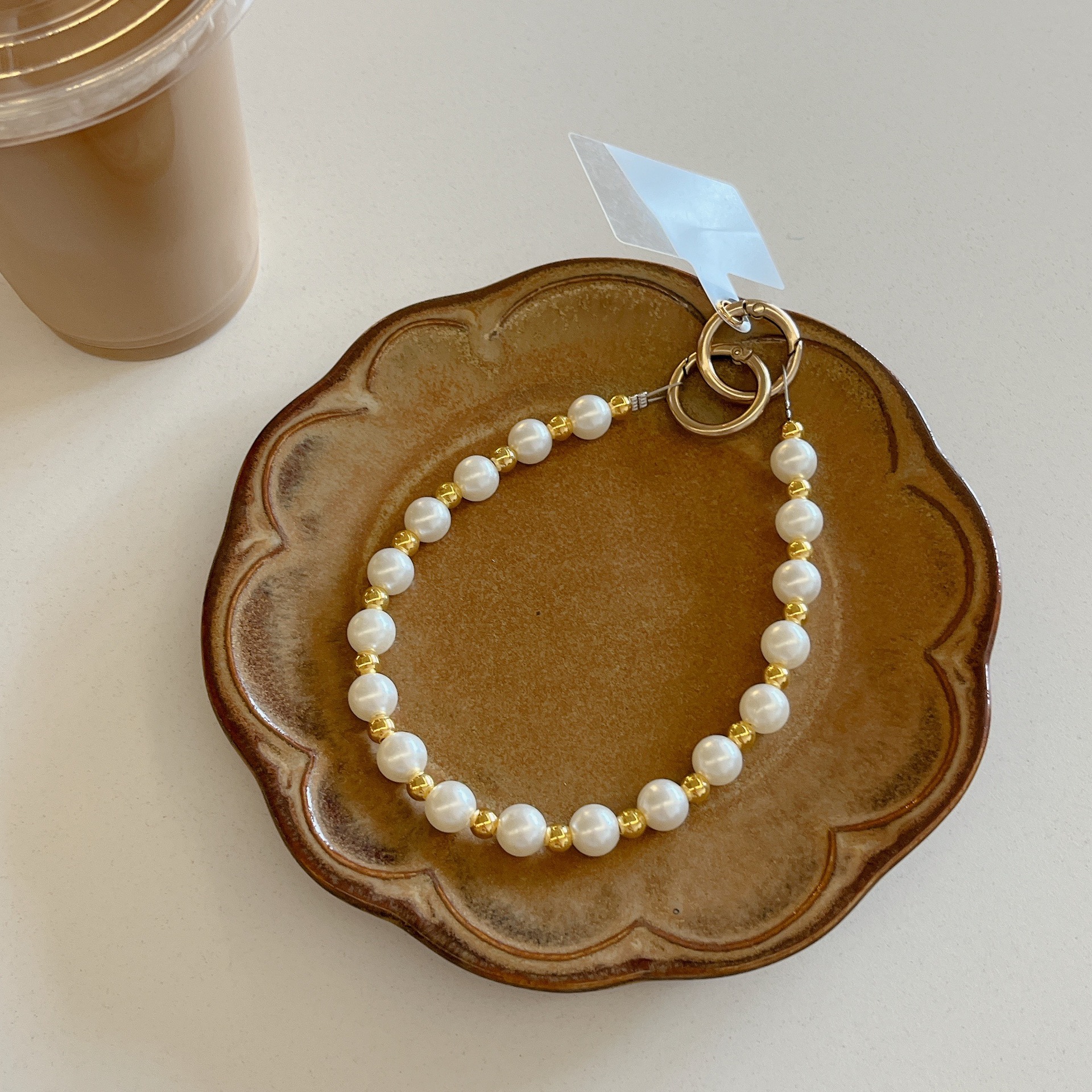 Gold, Silver Color Portable Long Pearl Bead Phone Strap Jewelry Accessory Stainless Steel Metal Buckle Handbag Crossbody Bag Phone Chain
