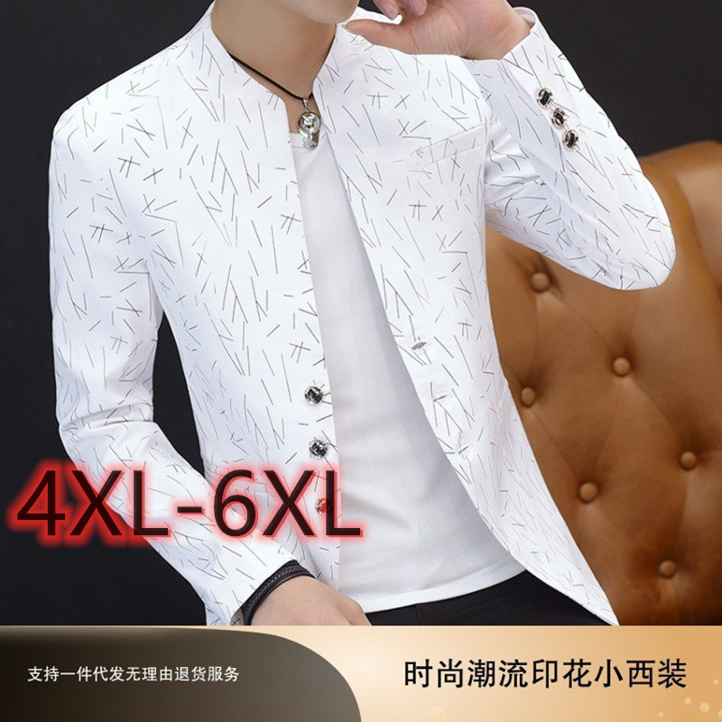 2023 New Men's Printed Small Suit Men's Korean Style Slim-fit Stand Collar Mao Suit Casual Suit Thin Jacket for Youth