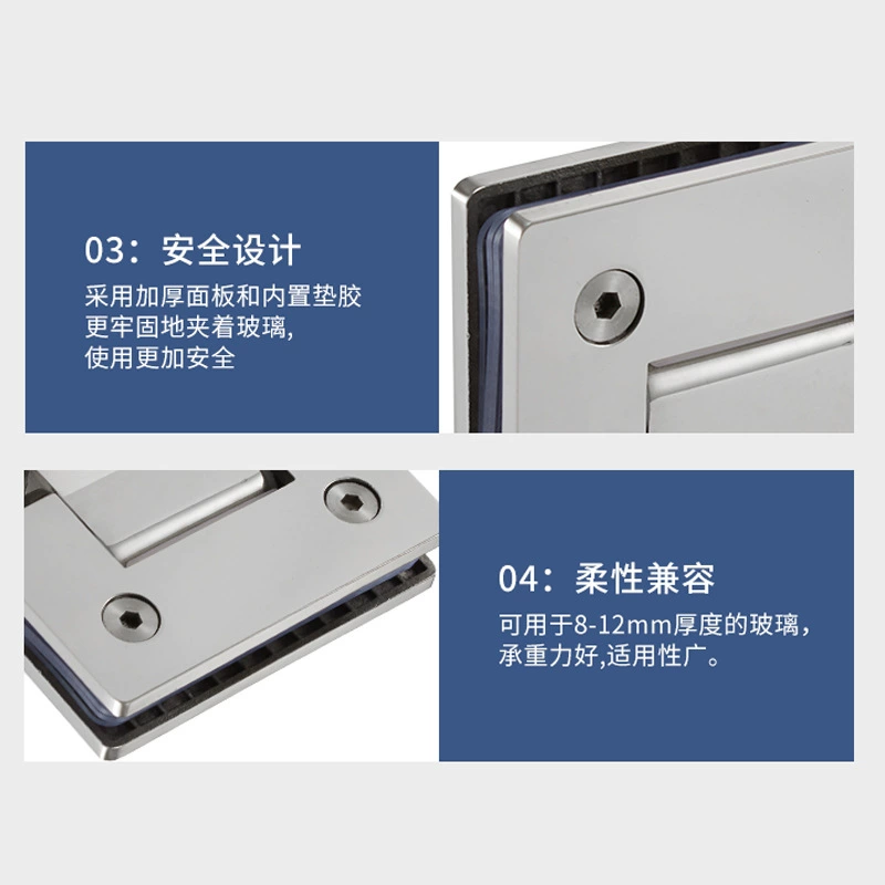Glass hinge stainless steel, 90 degrees, increased thickness