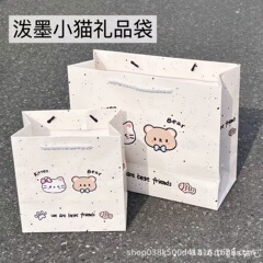 新款泼墨小猫礼品袋硬卡纸高颜值ins风手提袋大容量礼物送对象