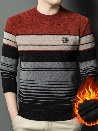 Winter New Arrival Men's Fleece-Lined, Thickened Crewneck Knitwear Long-Sleeved Chenille Casual Warm Sweater for Middle-Aged and Elderly Men
