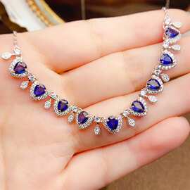 新款天然蓝宝石项链S925银镶嵌主石4*5mm百搭网红爆款女饰批发