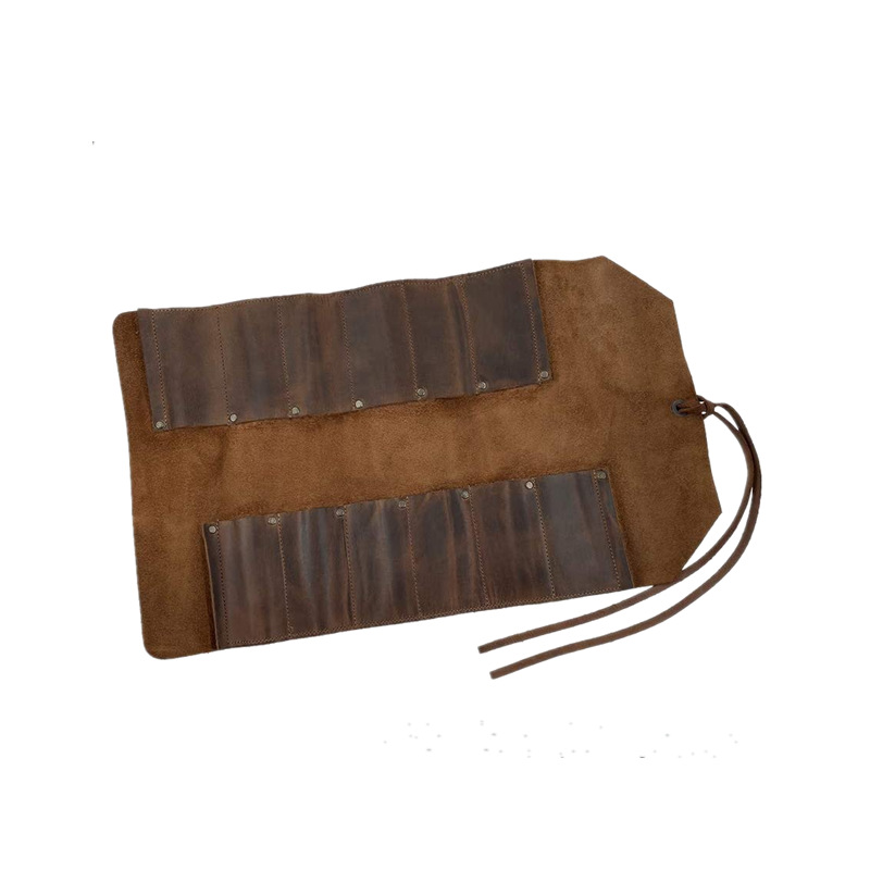 现货头层疯马皮工具包 理发剪刀收纳卷包 五金两用扳手收纳工具包