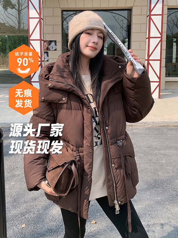 韩版2025冬季新款中长款平湖羽绒服女士休闲加厚收腰连帽保暖高档|undefined