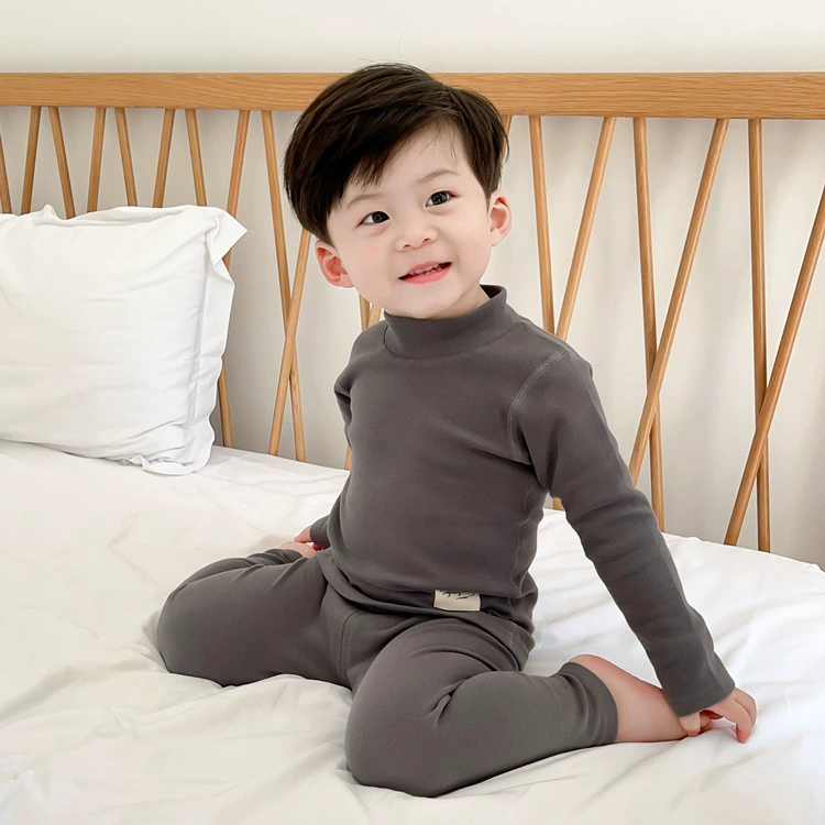 Бесшовный осенне-зимний комплект детского термобелья с высоким воротником, чесаный хлопок, утолщенный, теплый базовый слой для мальчиков и девочек.