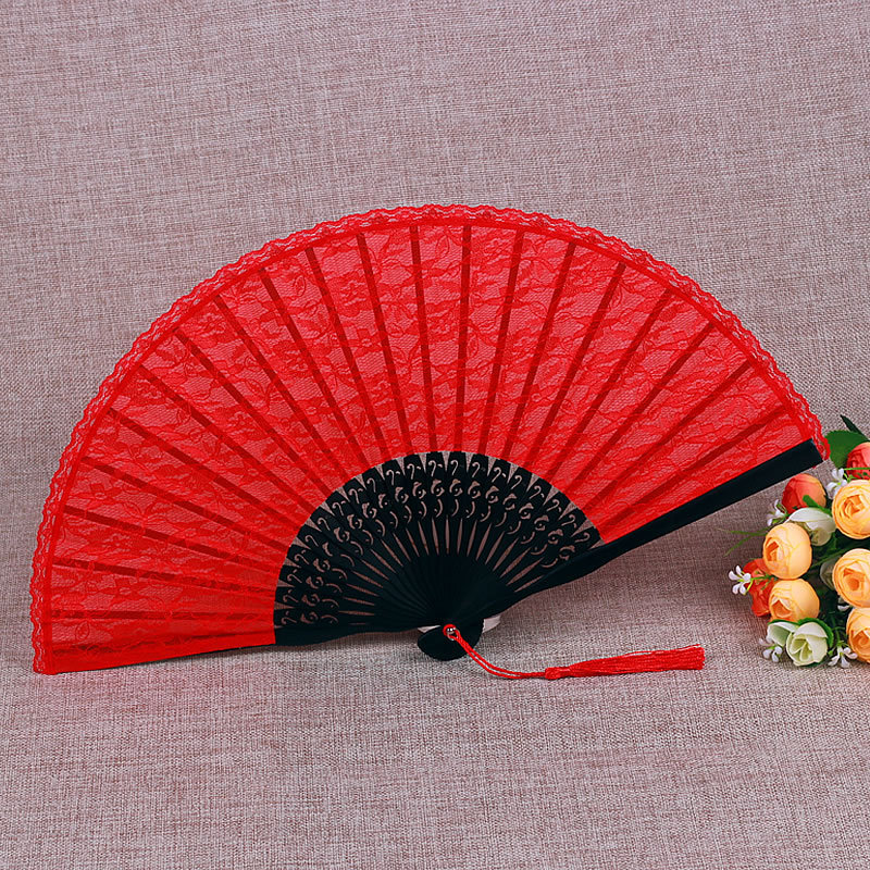 Venta al por mayor de la Fábrica de la vendimia de encaje ventilador femenino clásico ventilador plegable cheongsam accesorios República de China estilo corte ventilador femenino ventilador de baile de encaje